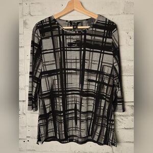 Vintage Haggar Made in Canada Black Gray Abstract Plaid Top L